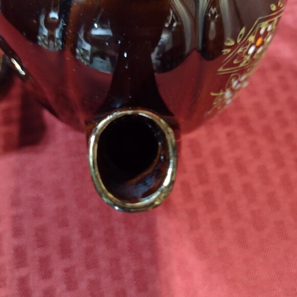 Hand-painted Ceramic Tea Pot – Brown, Gold, and Floral Design, Made in Japan - Picture 6 of 10